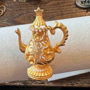 Leslie Block Alice in Wonderland Teapot Signed Brooch